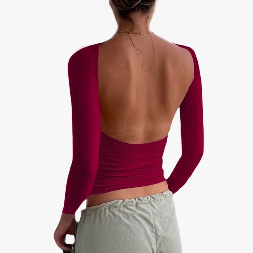 Maroon Backless Long Sleeve